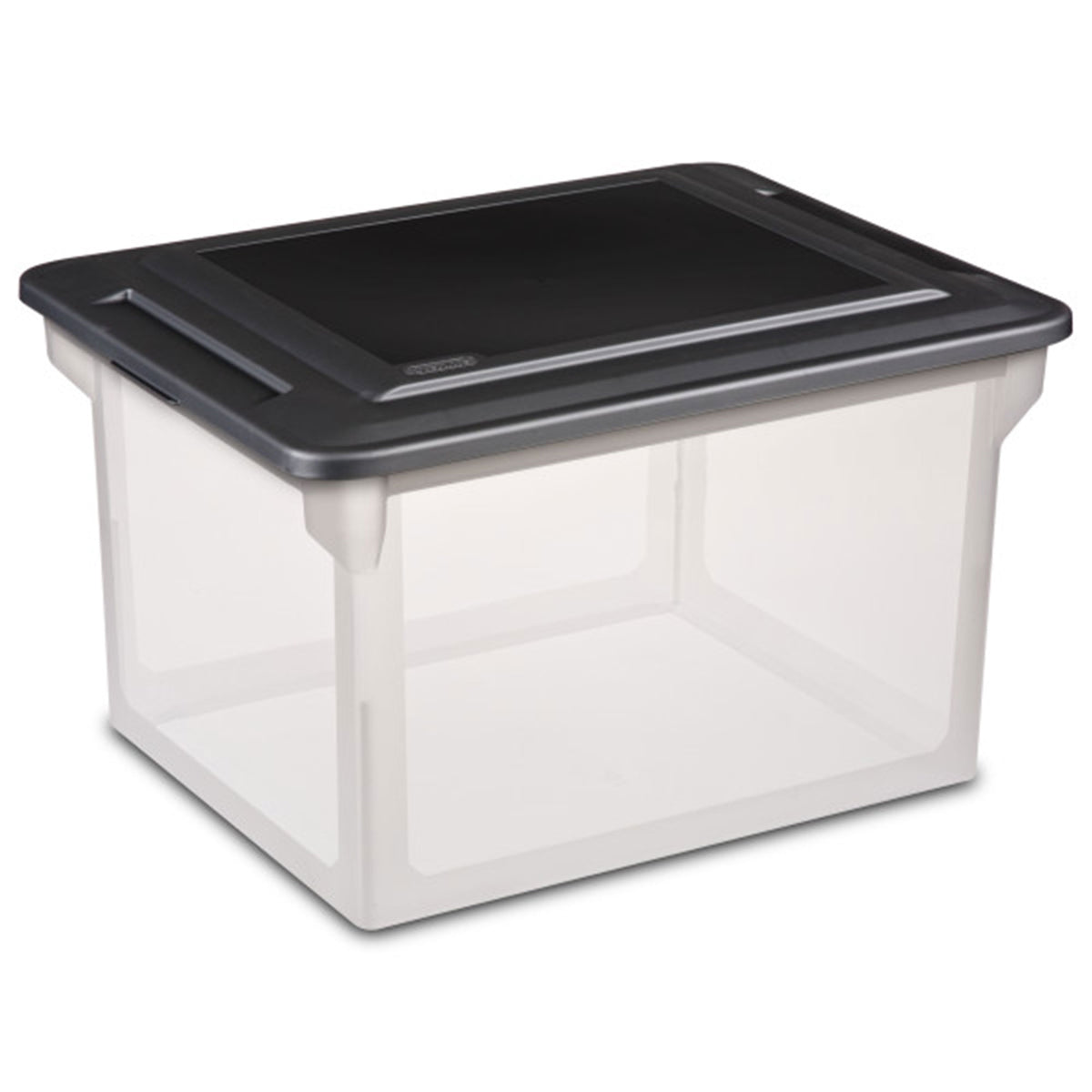 Sterilite File Box, Document Filing Storage Bin with Lid, Clear/Black, 4 Pack