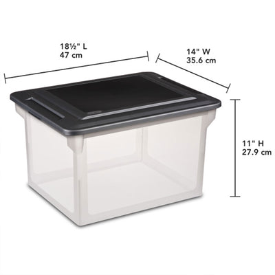 Sterilite File Box, Document Filing Storage Bin with Lid, Clear/Black, 4 Pack