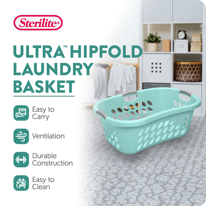 Sterilite 6 Pack Laundry Basket, Plastic Clothes Hamper, Ultra HipHold, Aqua