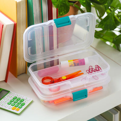 Sterilite Convenient Small Divided Clear Storage Pencil Box & Latch Lid, 1 Pack - VMInnovations
