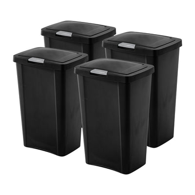 Sterilite 13 Gallon TouchTop Wastebasket with Titanium Latch, Black (4 Pack) - VMInnovations