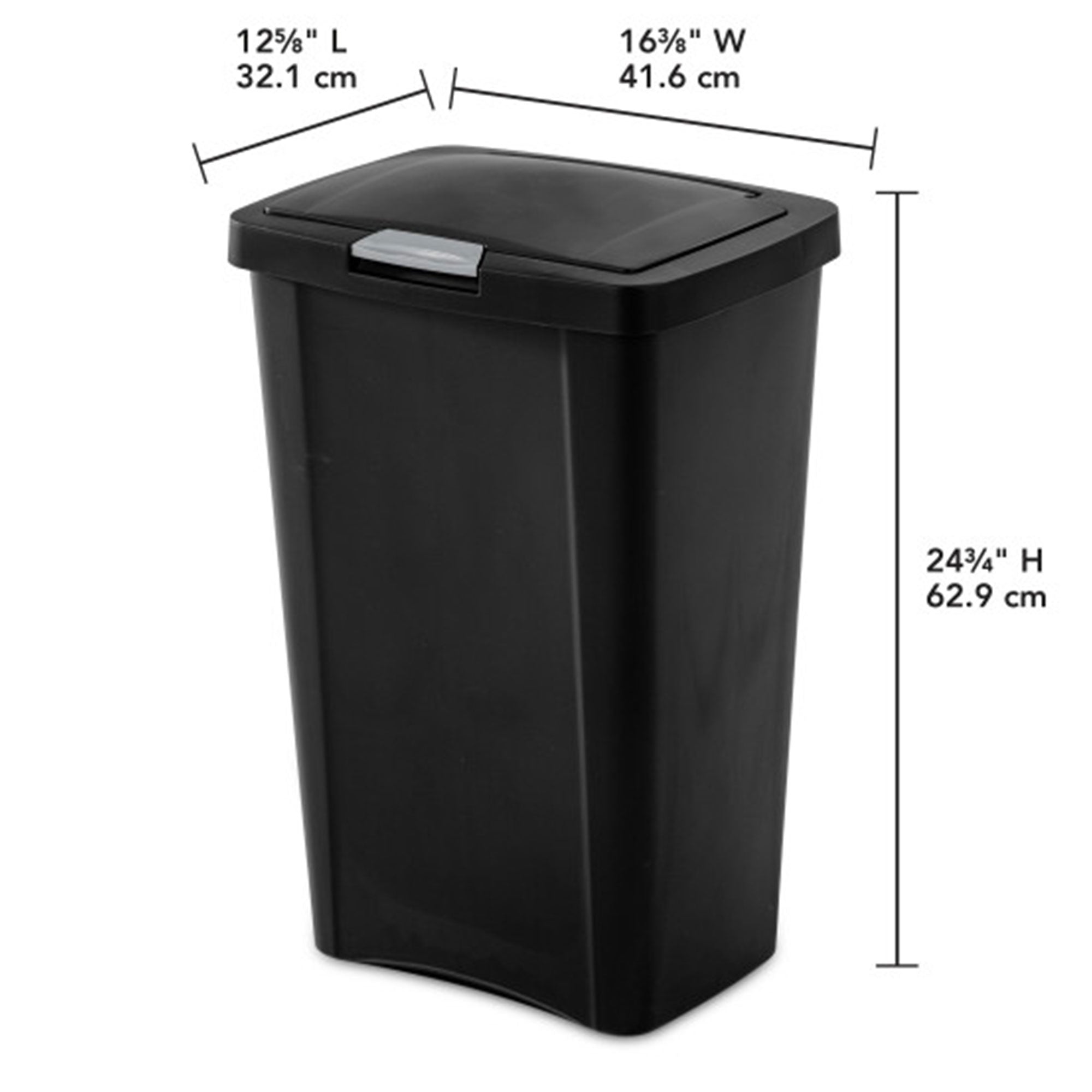 Sterilite 13 Gallon TouchTop Wastebasket with Titanium Latch, Black (4 Pack) - VMInnovations