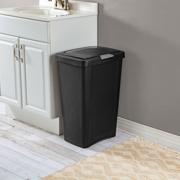 Sterilite 13 Gallon TouchTop Wastebasket with Titanium Latch, Black (8 Pack)