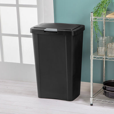 Sterilite 13 Gallon TouchTop Wastebasket with Titanium Latch, Black (8 Pack)