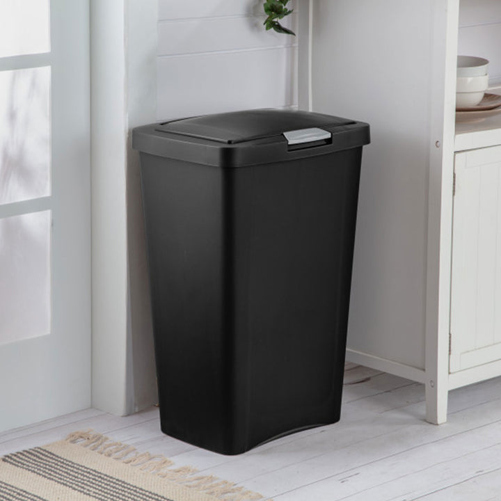 Sterilite 13 Gallon TouchTop Wastebasket with Titanium Latch, Black (8 Pack)