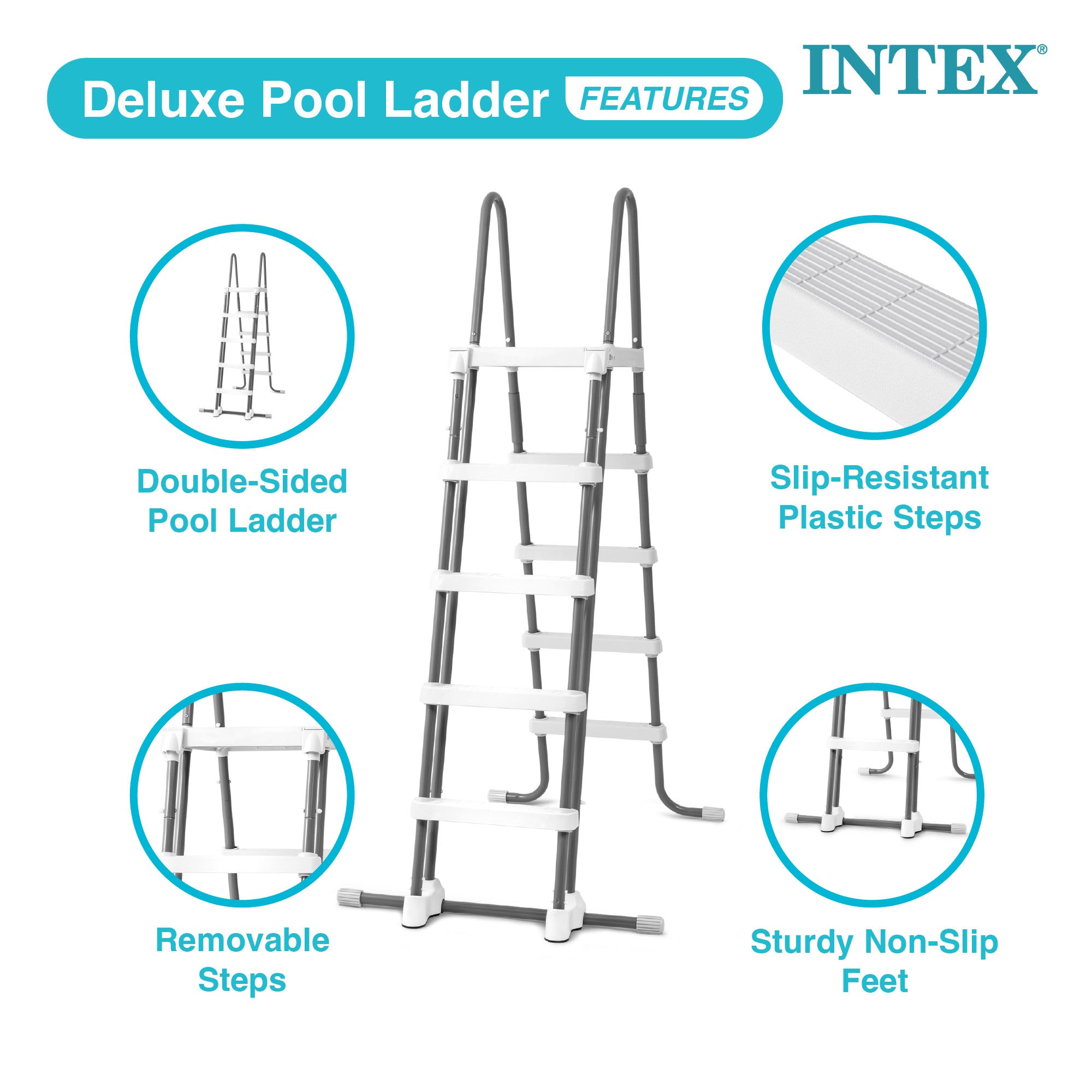Intex Deluxe Pool Ladder with Removable Steps for 52 Inch Depth Pools(For Parts) - VMInnovations