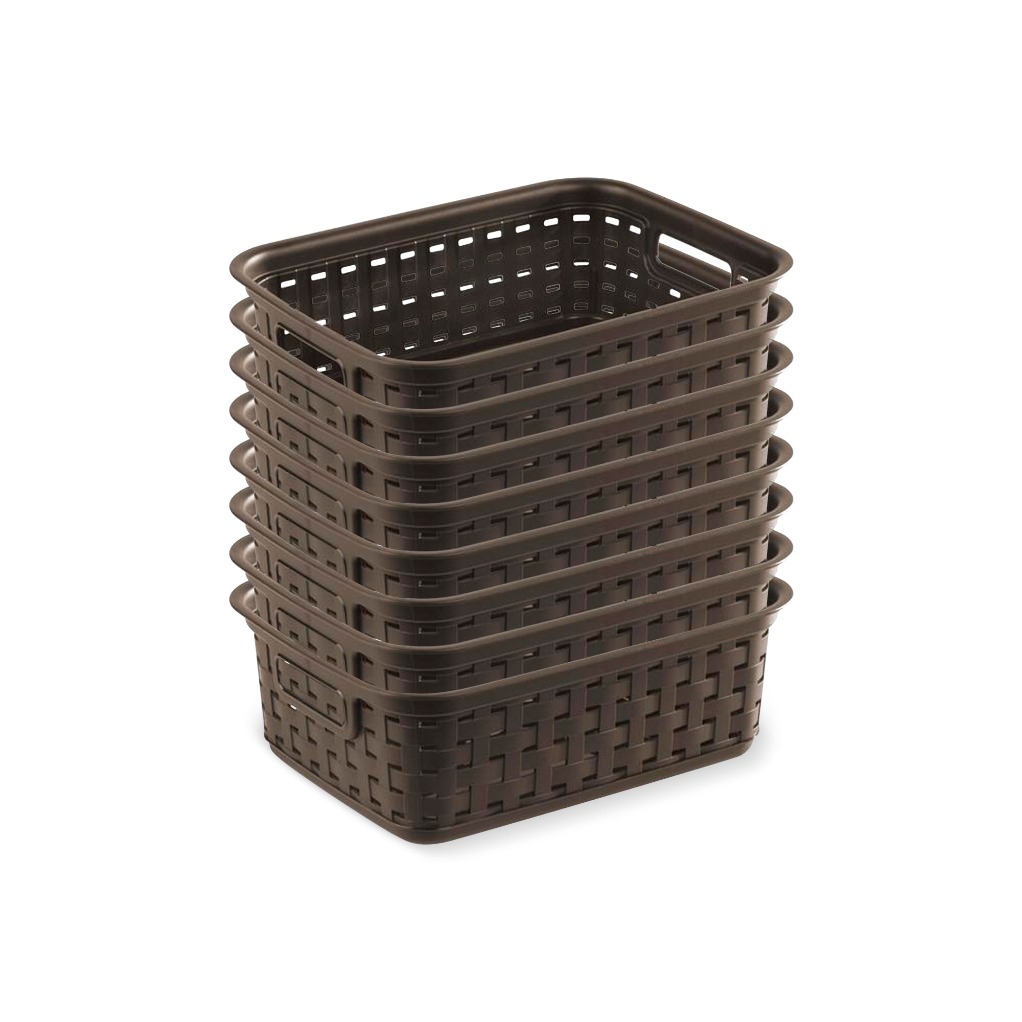 Sterilite Small 11" Long Weave Home Storage Basket Organizer, Espresso (8 Pack)