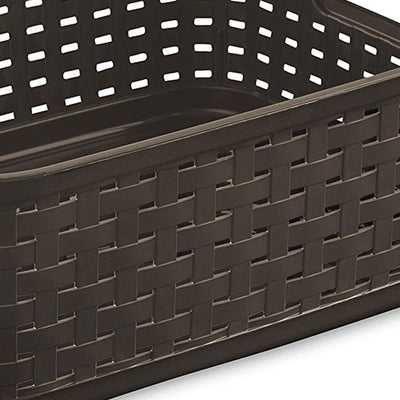 Sterilite Small 11" Long Weave Home Storage Basket Organizer, Espresso (8 Pack)