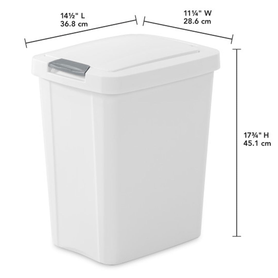 Sterilite 7.5 Gallon TouchTop Wastebasket Trash Can with Latch, 4 Pack, White