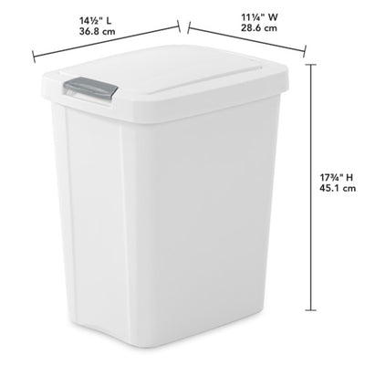 Sterilite 10438004 7.5 Gal TouchTop Wastebasket w/ Titanium Latch, White 12 Ct