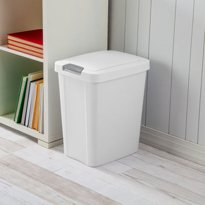 Sterilite 10438004 7.5 Gal TouchTop Wastebasket w/ Titanium Latch, White 16 Ct