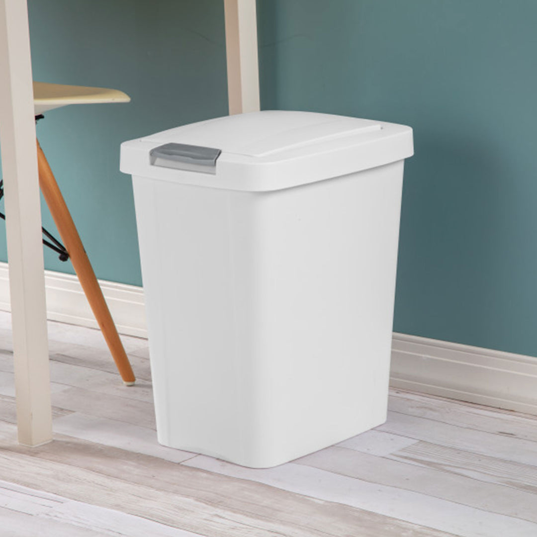 Sterilite 7.5 Gallon TouchTop Wastebasket Trash Can with Latch, 4 Pack, White