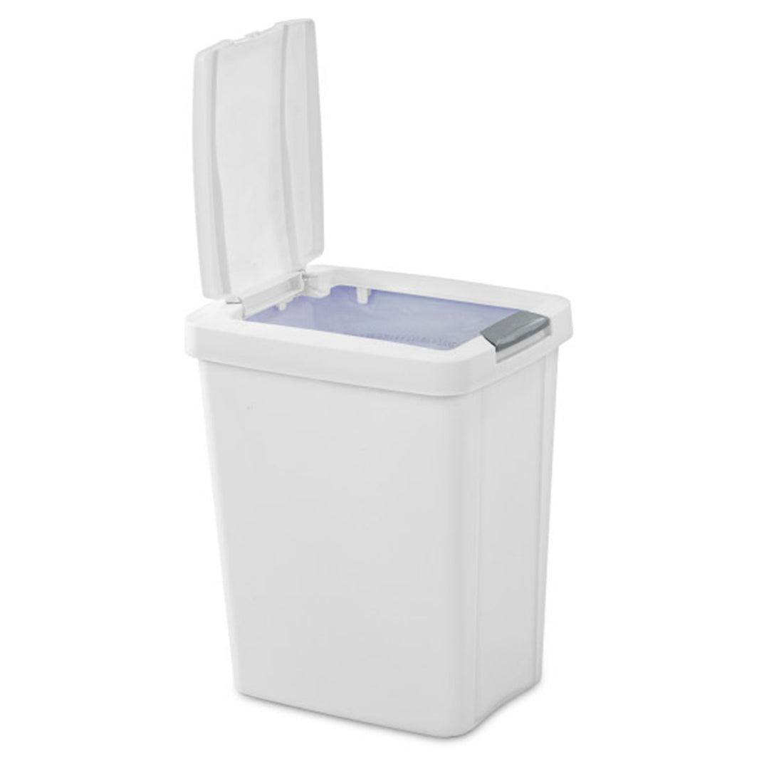 Sterilite 7.5 Gallon TouchTop Wastebasket Trash Can with Latch, 4 Pack, White