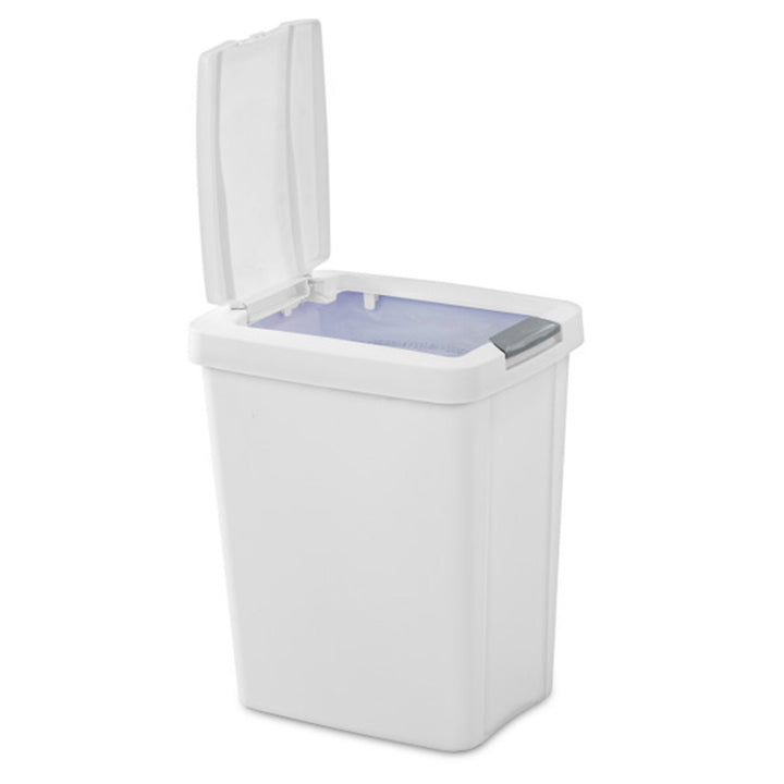 Sterilite 7.5 Gallon TouchTop Wastebasket Trash Can with Latch, 4 Pack, White