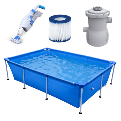JLeisure 8.5 x 6 Ft Above Ground Pool Set, Bundle Includes Steel Frame Above Ground Swimming Pool, Pump, Filter Cartridge, and Handheld Vacuum Cleaner