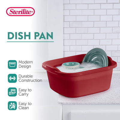 Sterilite Large Multi Function Home 12 Qt Sink Dish Washing Pan, Red (32 Pack)