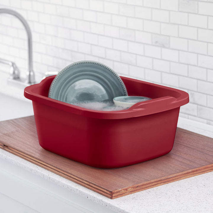 Sterilite Large Multi Function Home 12 Qt Sink Dish Washing Pan, Red (32 Pack)