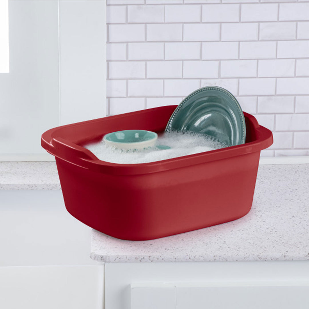 Sterilite Large Multi-Function Home 12-Qt Sink Dish Washing Pan, Red (8 Pack)