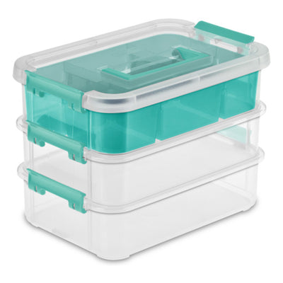 Sterilite Convenient Home 3-Tiered Stacking Carry Storage Box, Clear (24 Pack) - VMInnovations