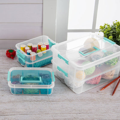 Sterilite Convenient Home 3-Tiered Stacking Carry Storage Box, Clear (24 Pack) - VMInnovations