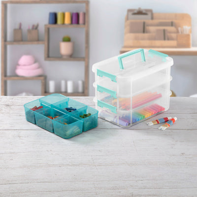 Sterilite Convenient Home 3-Tiered Stacking Carry Storage Box, Clear (24 Pack) - VMInnovations