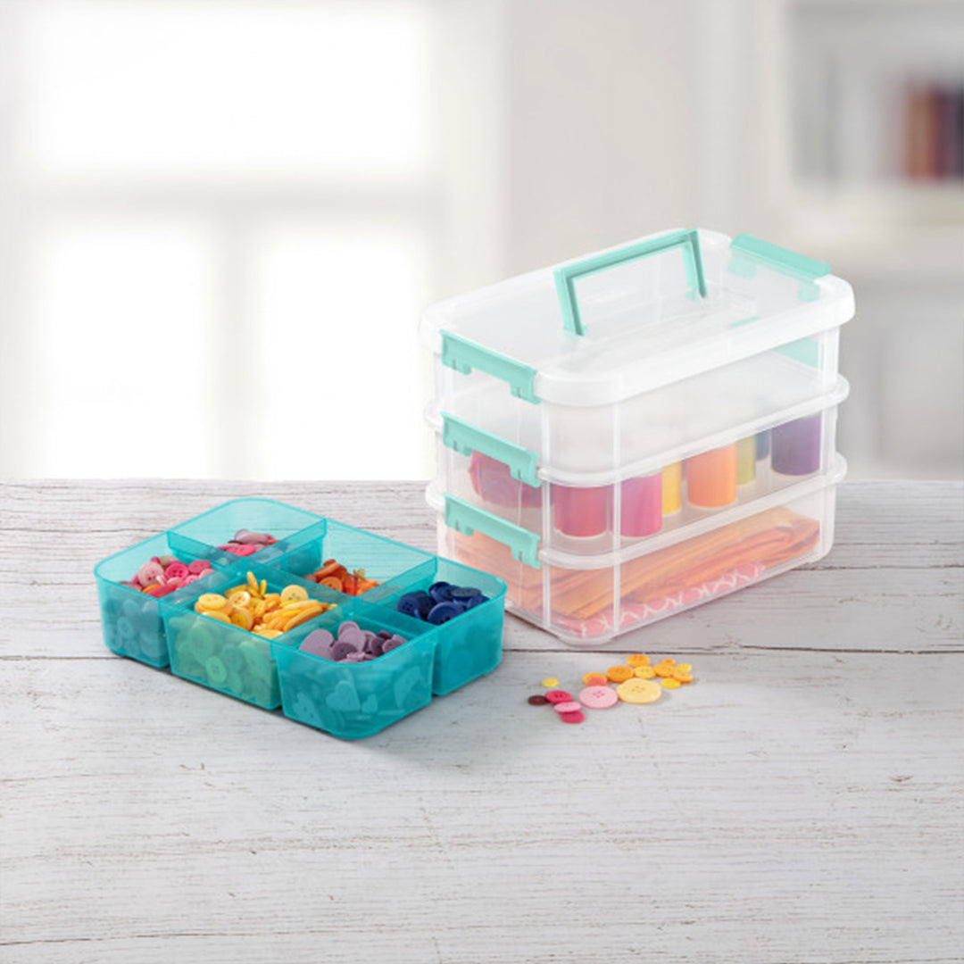 Sterilite Convenient Home 3-Tiered Stacking Carry Storage Box, Clear (12 Pack) - VMInnovations