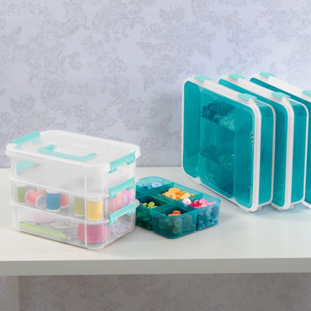 Sterilite Convenient Home 3-Tiered Stacking Carry Storage Box, Clear (12 Pack) - VMInnovations