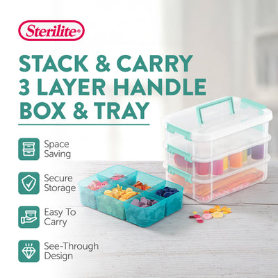 Sterilite Convenient Home 3-Tiered Stacking Carry Storage Box, Clear (18 Pack)