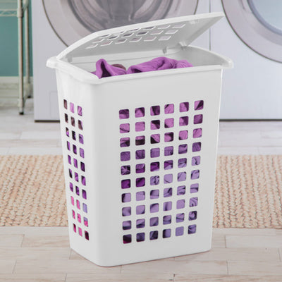 Sterilite Rectangular LiftTop Plastic Laundry Hamper Basket Bin w/ Lid (12 Pack)