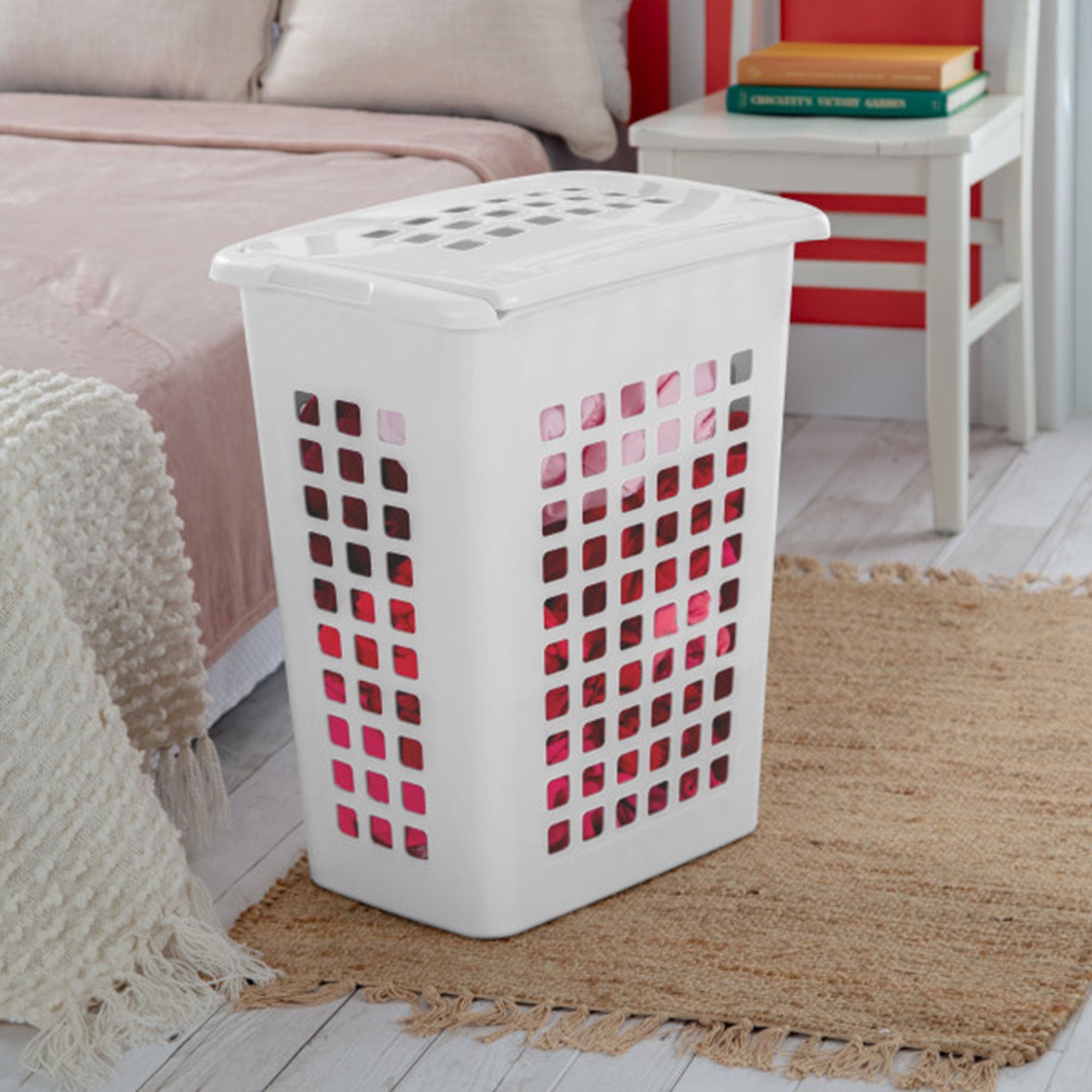 Sterilite Rectangular LiftTop Plastic Clothes Laundry Hamper Bin w/ Lid (4 Pack) - VMInnovations