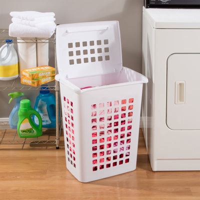 Sterilite Rectangular LiftTop Plastic Clothes Laundry Hamper Bin w/ Lid (4 Pack) - VMInnovations