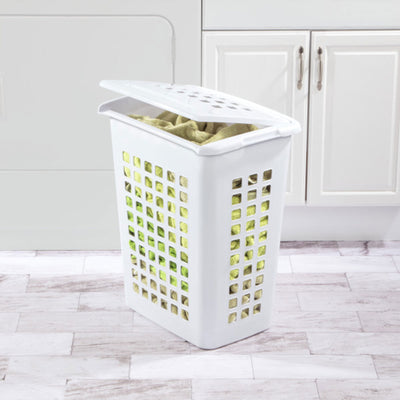 Sterilite Rectangular LiftTop Plastic Clothes Laundry Hamper Bin w/ Lid (4 Pack) - VMInnovations