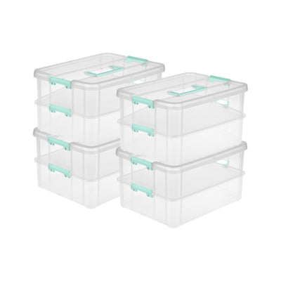 Sterilite Stack and Carry 2 Layer Handle Box Stackable Storage Container, 4 Pack - VMInnovations