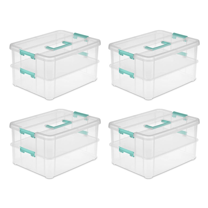Sterilite Stack and Carry 2 Layer Handle Box Stackable Storage Container, 4 Pack