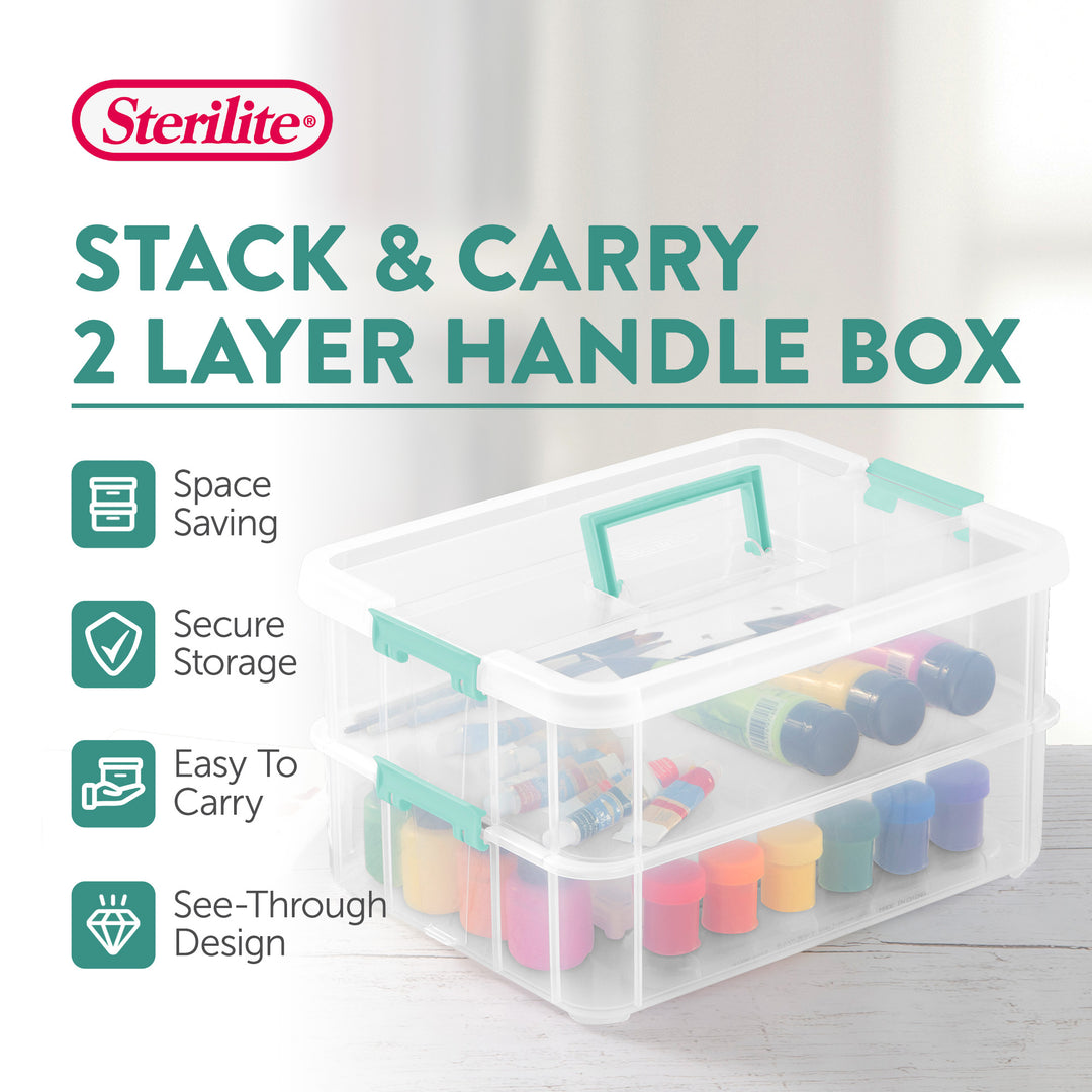 Sterilite Convenient Home 2-Tier Layer Stack Carry Storage Box, Clear (12 Pack)