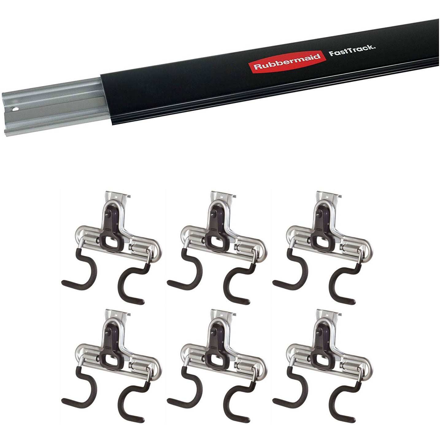 Rubbermaid Fast Track 48 Inch Steel Wall Mounted Storage Rail & S Hooks (6 Pack)