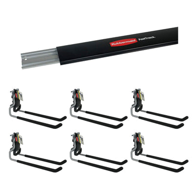 Rubbermaid Fast Track 48 Inch Wall Mounted Storage Rail & Multi Hooks (6 Pack)