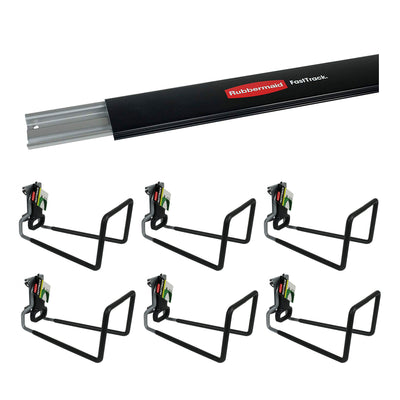Rubbermaid Fast Track 48 Inch Wall Mounted Storage Rail & Hose Hooks (6 Pack) - VMInnovations