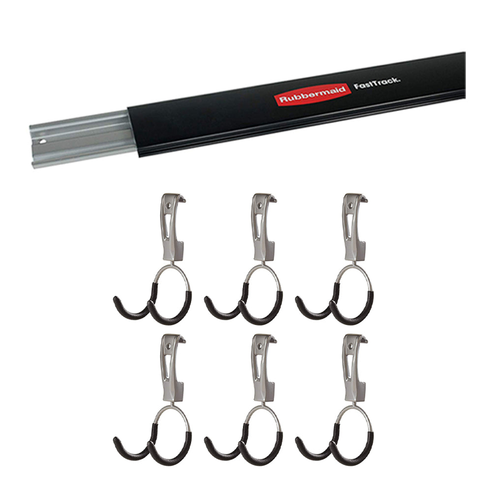 Rubbermaid 48 Inch Horizontal Wall Storage Rail & Hanging Garage Hook (6 Pack) - VMInnovations
