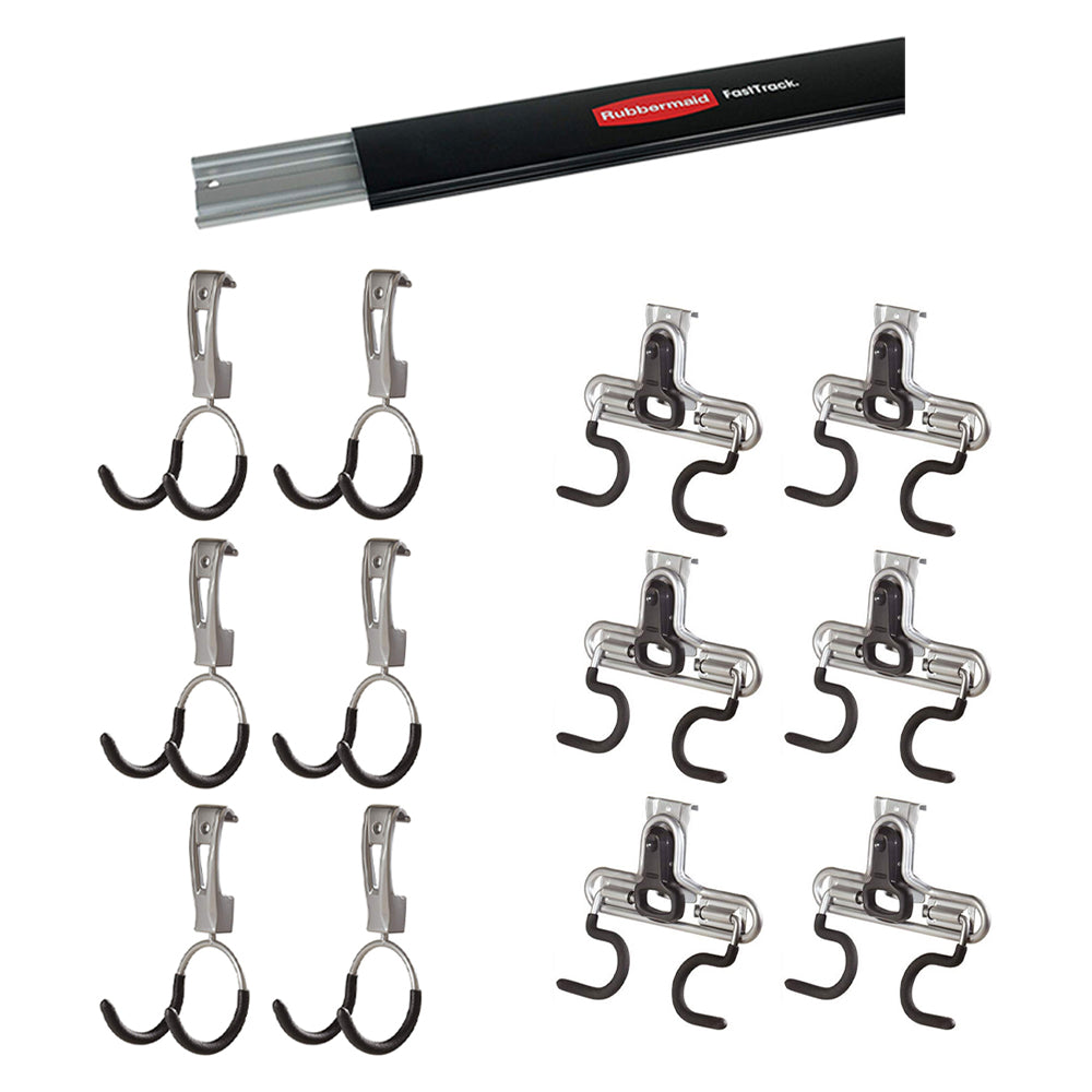 Rubbermaid 48 Inch Horizontal Wall Storage Rail w/ Garage & S Hooks (6 Pack)