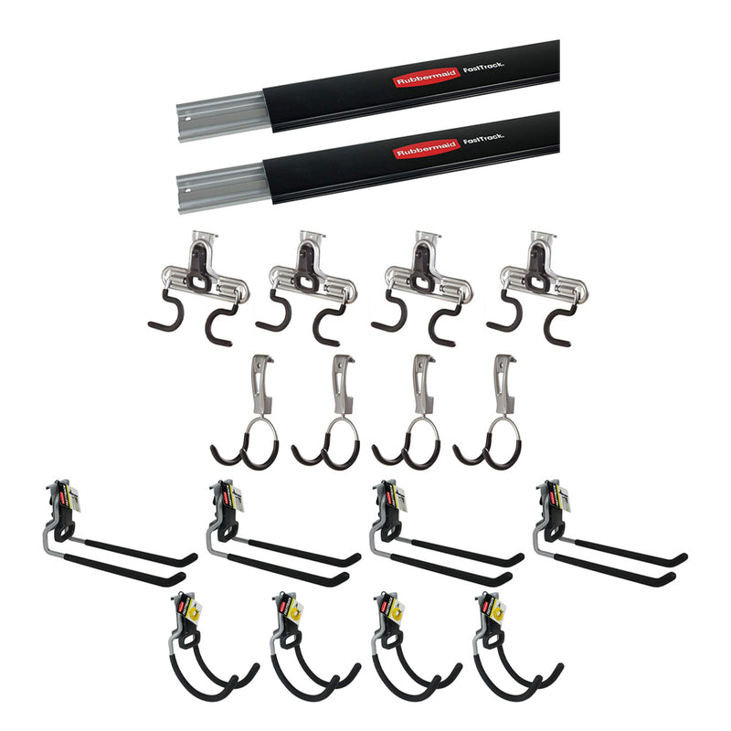 Rubbermaid FastTrack Wall Mounted Storage Rails + Organizing Hook Assortment - VMInnovations