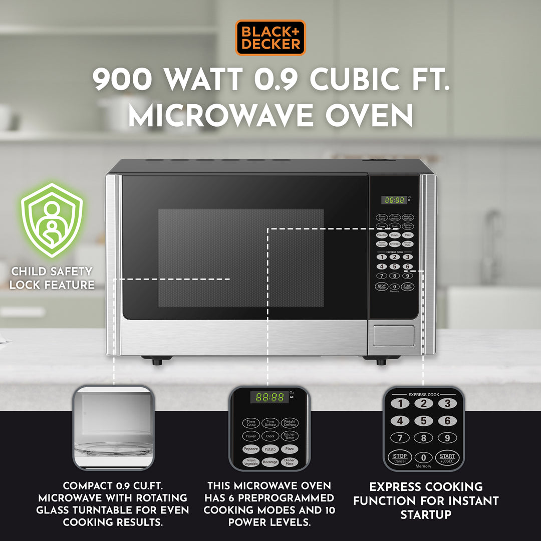 Black and Decker 900 Watt 0.9 Cubic Feet Counter Microwave Oven (Open Box)