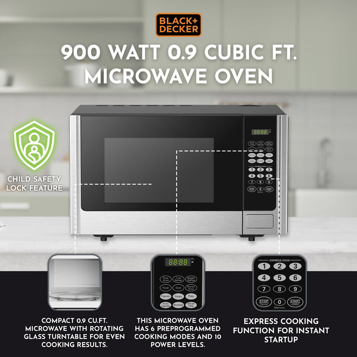 Black and Decker 900 Watt 0.9 Cubic Feet Counter Microwave Oven (Open Box)