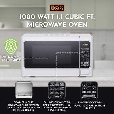 Black+Decker 1000 Watt 1.1 Cubic Feet Countertop Table Microwave Oven (Used) - VMInnovations