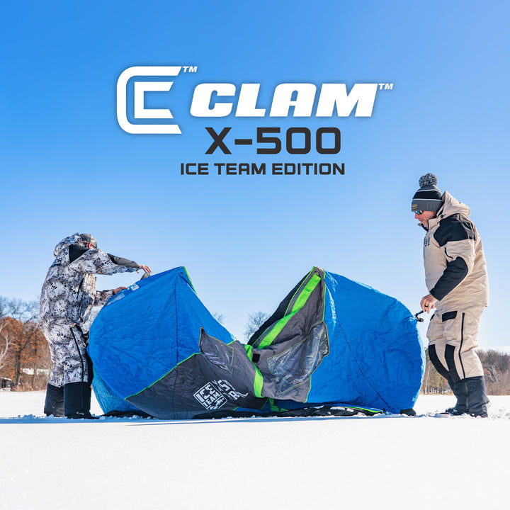 CLAM X-500 Portable 9 Ft 5 Person Ice Team Thermal Hub Shelter w/Dimmable Light