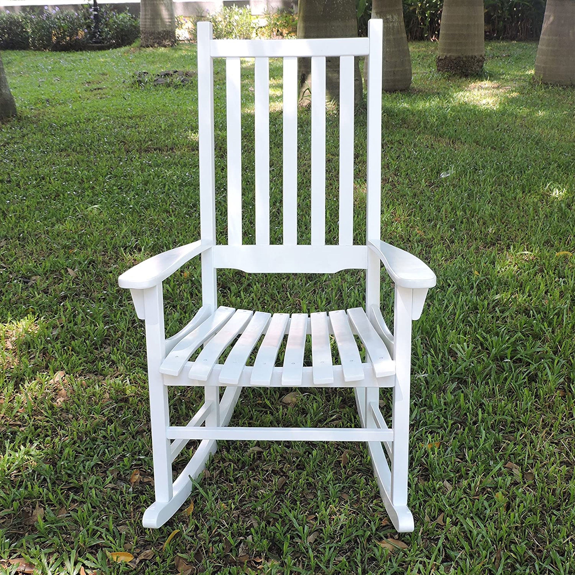 Merry Garden Solid Acacia Hardwood Slatted Back Rocking Chair, White (Used)
