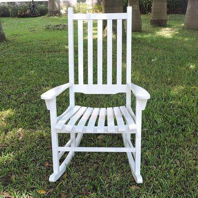Merry Garden Solid Acacia Hardwood Slatted Back Rocking Chair, White (Used)