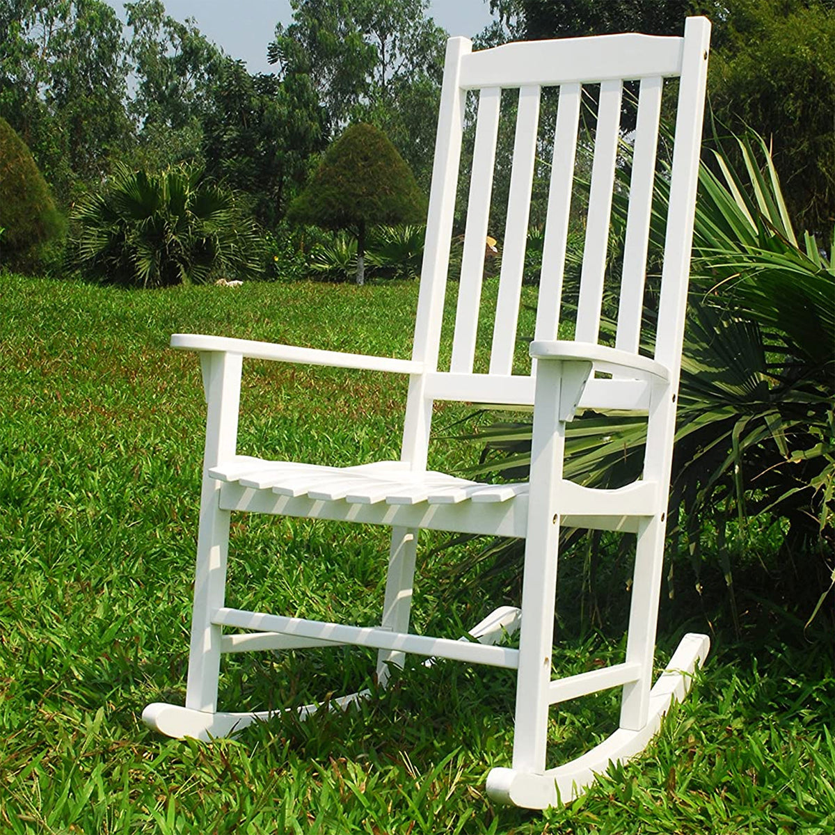 Merry Garden Solid Acacia Hardwood Slatted Back Rocking Chair, White (Used)