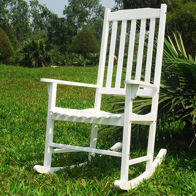 Merry Garden Solid Acacia Hardwood Slatted Back Rocking Chair, White (Used)