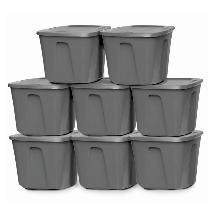 Homz 18-Gallon Stackable Plastic Storage Tote Container with Snap-On Lid, 8 Pack